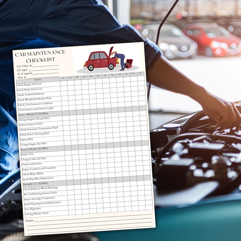 Car Maintenance Checklist Vehicle Maintenance Log Seasonal Maintenance