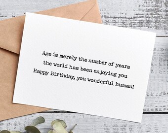 Age is merely the numberof years greeting card, adult birthday card, funny birthday card for her, handmade card, sarcastic birthday card