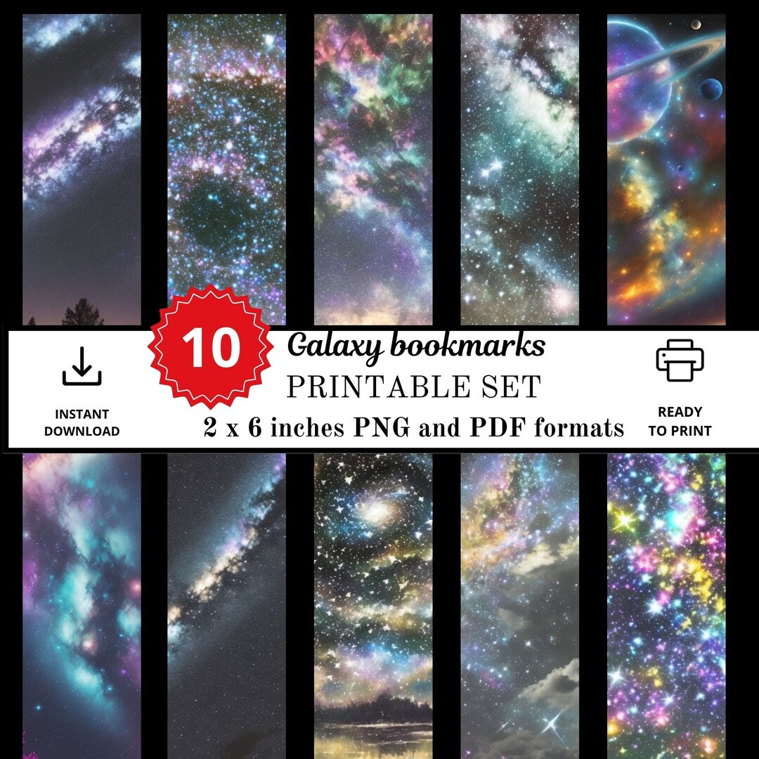 Galaxy Printable Bookmarks Starry Romantic Retro Astronomy Set Bundle ...
