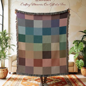 Checkerboard Woven Blanket - Colorful Home Decor Throw, Cozy Bedding, Soft Couch Blanket, Unique Gift Idea, Decorative Tapestry