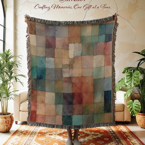 Abstract Geometric Woven Blanket, Modern Color Block Throw, Earthy Patchwork Tapestry, Eclectic Wall Hanging, Boho Home Decor, Unique Gift