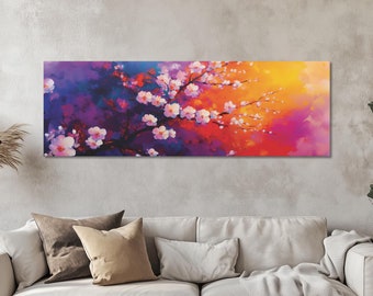 Panoramic Cherry Blossom Canvas Print, Abstract Floral Wall Art