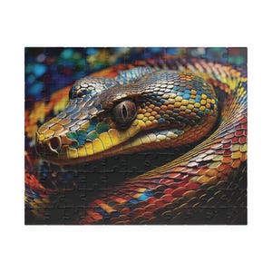 Colorful Snake Jigsaw Puzzle, Rainbow Python Scaled Art, Exotic Reptile Gift, Vibrant Boa Constrictor Brain Teaser, Mindful Wildlife Hobby