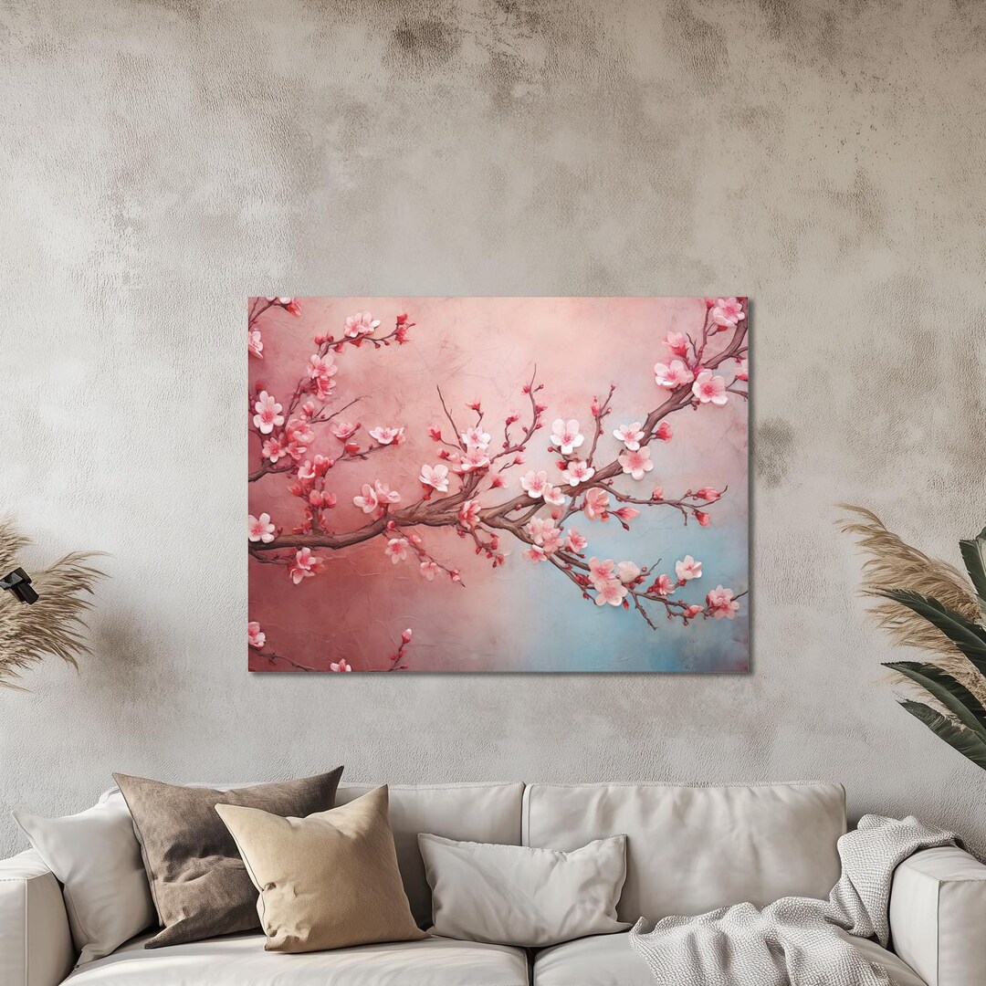 Cherry Blossom Wall Art Canvas Print, Asian Inspired Floral Decor, Pink ...