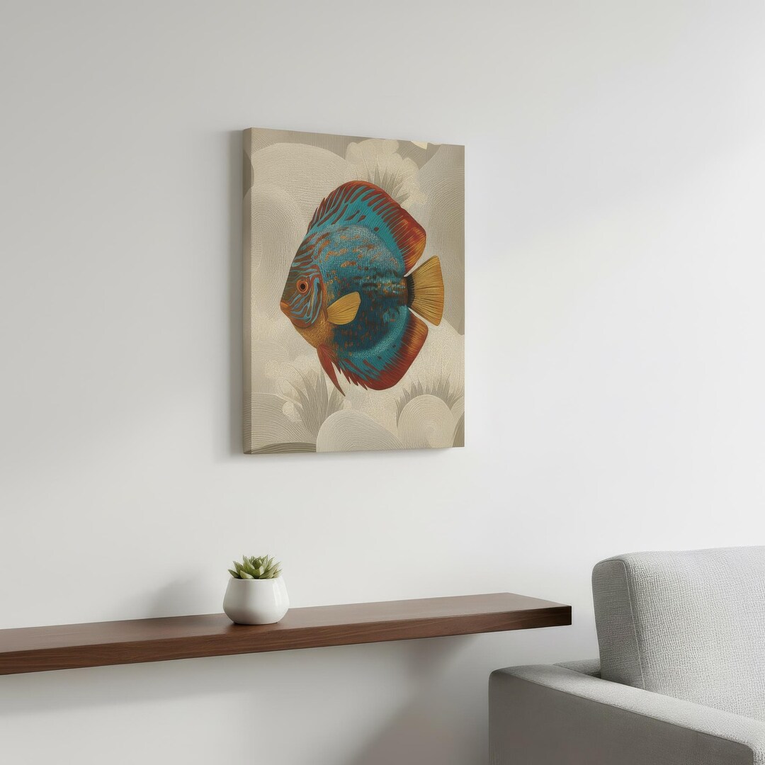 Colorful Discus Fish Canvas Art, Tropical Aquarium Print, Vintage ...