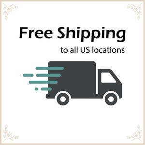 May include: An illustration of a delivery truck in dark gray with teal speed lines, set against a cream background. The words "Free Shipping" are in bold black font above the text "to all US locations".