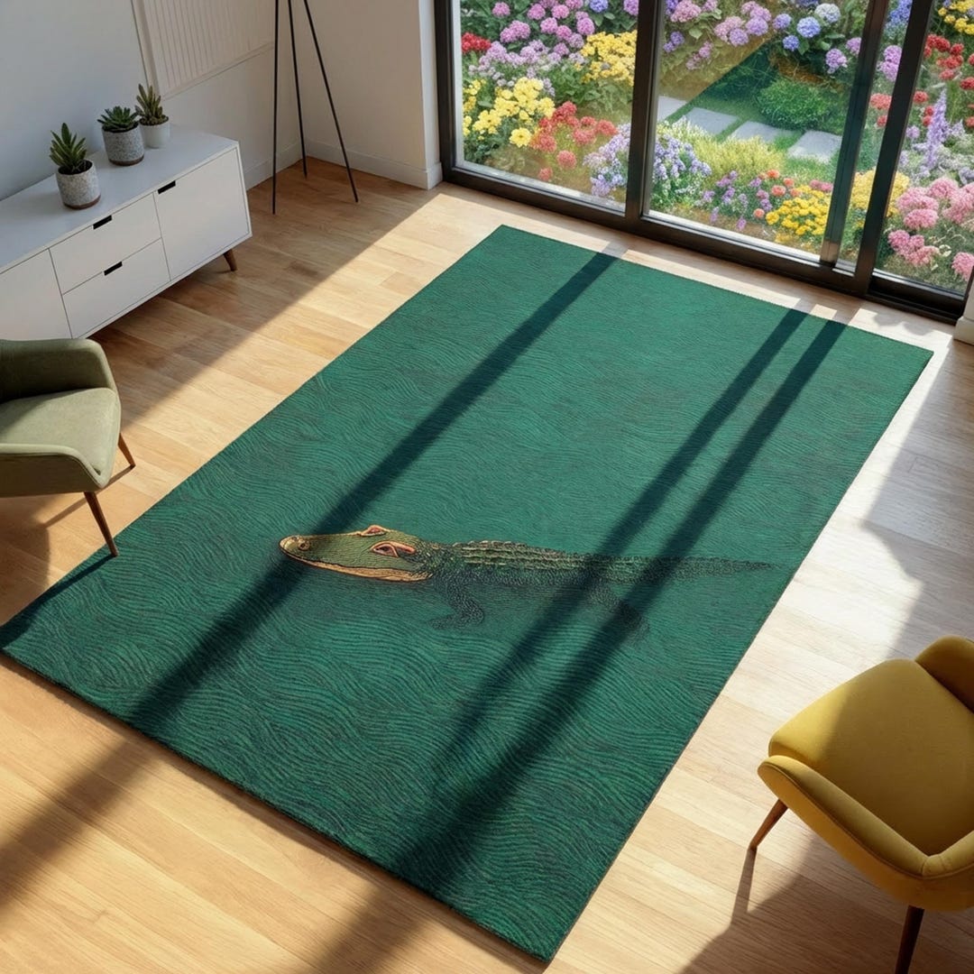 Alligator Area Rug, Teal Green Crocodile Floor Rug, Unique Wildlife ...