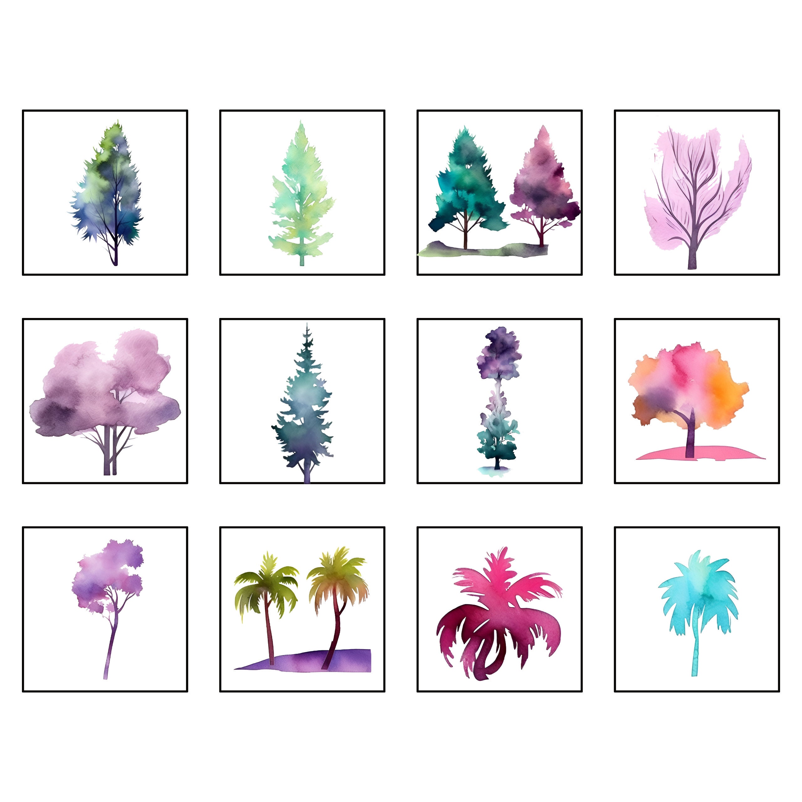 Watercolour Outrun Trees Clip Art Graphic - 35 Transparent PNG Images ...