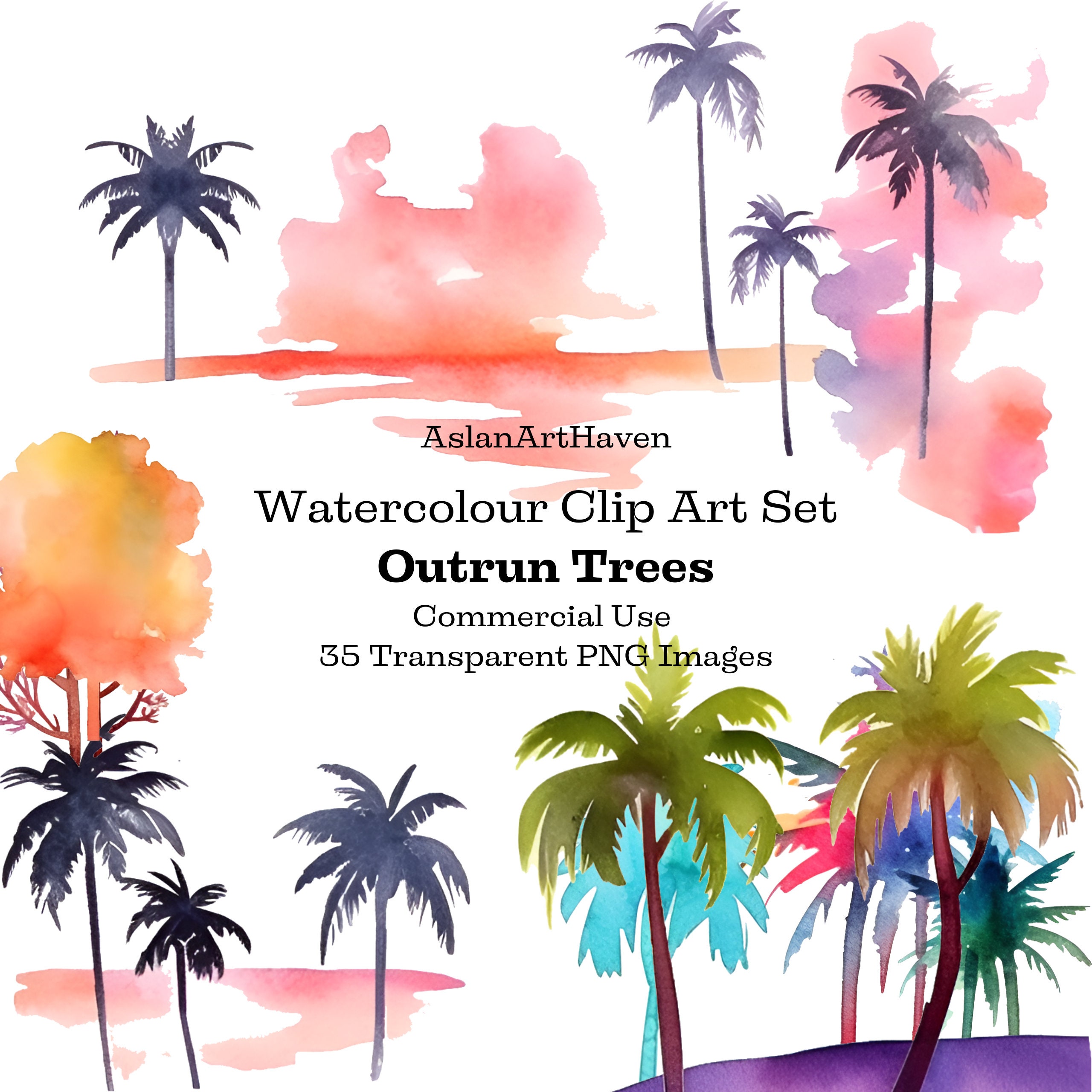 Watercolour Outrun Trees Clip Art Graphic - 35 Transparent PNG Images ...