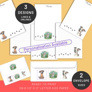 Greyhound Pups Printable Stationery & Envelopes | PERSONALIZED | US Letter 8.5x11 in