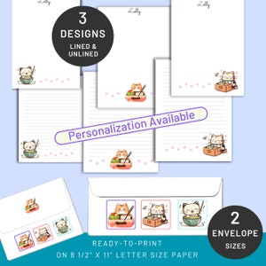 Chats avec des baguettes | Papeterie et enveloppes imprimables | PERSONNALISÉ | Lettre US 8,5 x 11 po