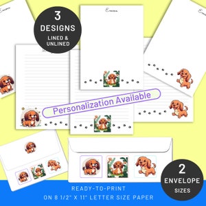 Papeterie et enveloppes imprimables de chiots de teckel | PERSONNALISÉ | Lettre US 8,5 x 11 po
