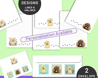 Labrador Retriever Pups Printable Stationery & Envelopes | PERSONALIZED | US Letter 8.5x11 in
