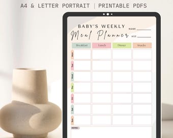 Planificateur de repas hebdomadaire pour bébé | Suivi des aliments pour bébés | Planification des repas du nourrisson | Organiseur de sevrage pour bébé | Téléchargement numérique|Alimentation pour bébé | Tableau des bûches de bébé