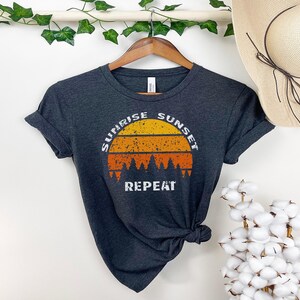 Sunrise Sunset Repeat Pine Tree Silhouette Adventure tshirt, Happy Camper Shirt, Nature Lover Shirt, Hiking Gifts, RV Camping Gifts, Unisex