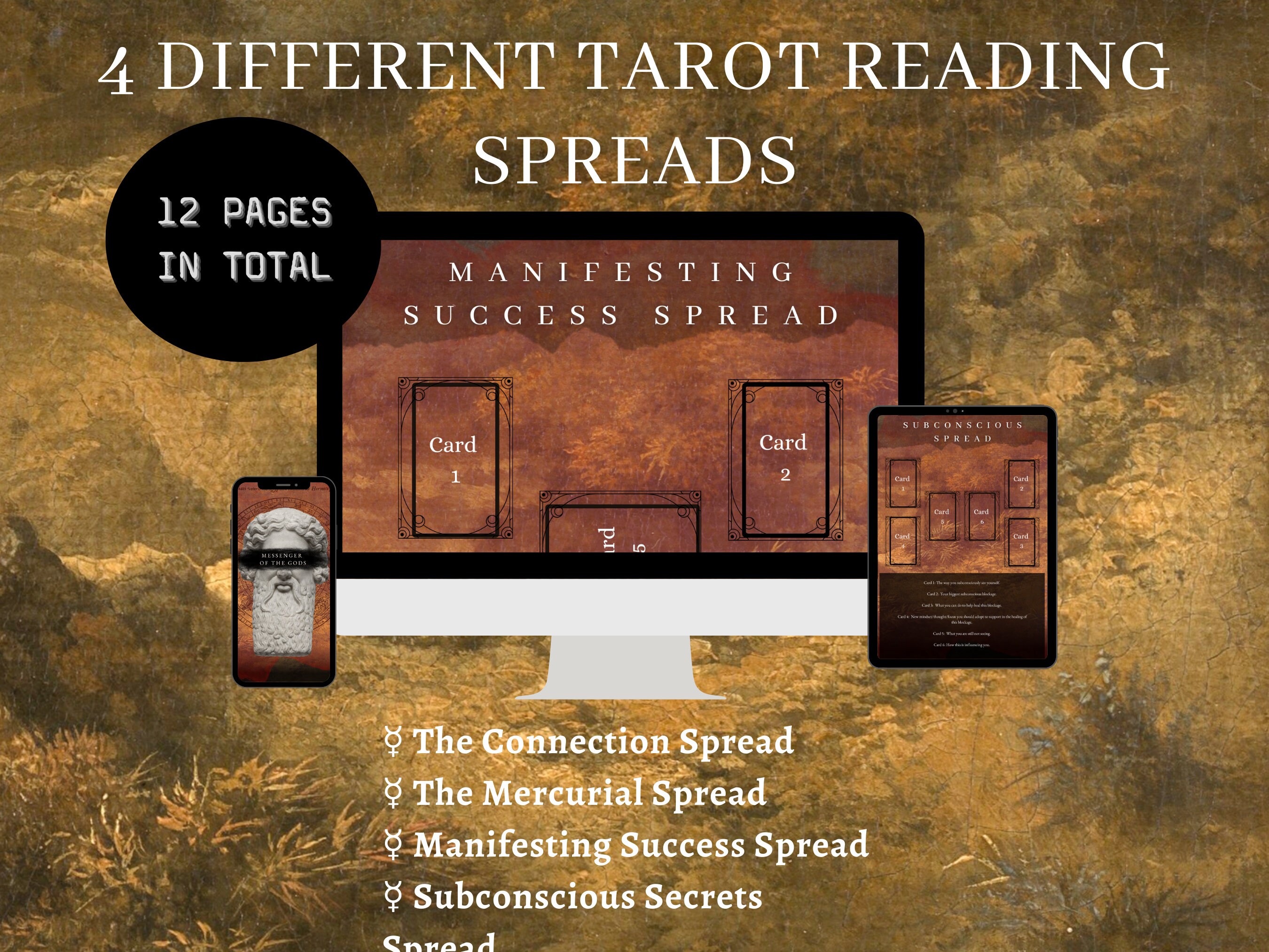 A4 Tarot Spread Digital Download, Tarot Spreads Printable's, Deity