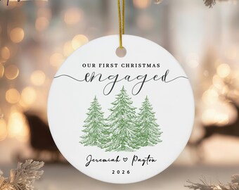 Custom Engaged First Christmas Ornament, Personalized Couple Keepsake, Engagement Party Gift