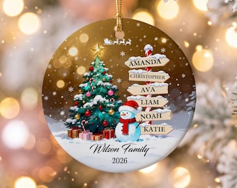 Custom Family Christmas Ornament, Personalized Snowman Tree Ornament, Memory Keepsake Gift