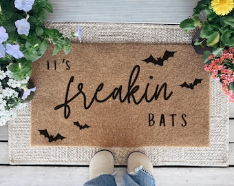 Felpudo de murciélagos, felpudo divertido de Halloween, decoración para la puerta principal de la temporada espeluznante, alfombra de exterior con forma de murciélago.