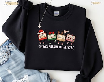It Was Merrier in the 90s Sweatshirt, Retro Christmas Cassette Tape Shirt, Vintage Xmas Outfit