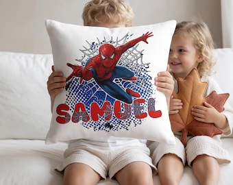 Almohada de superhéroe con nombre personalizado, cojín con personaje de dibujos animados personalizado, regalo para niños, decoración para la habitación infantil.