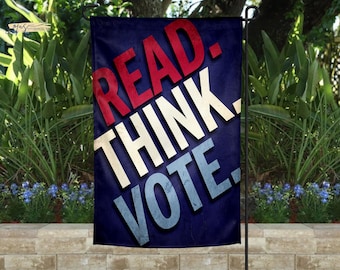 Read Think Vote Garden Flag, Retro Election Day Yard Sign, Patriotic Literary Outdoor Banner, Political Awareness Lawn Decor