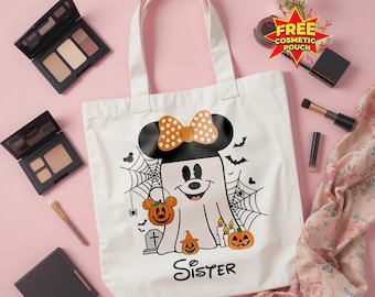 Bolso de tela personalizado de fantasmas de Disney, bolso de lona de Halloween con nombre personalizado, bolso de compras para vacaciones espeluznantes, regalo para viajes familiares