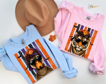 Wild Animal Halloween Sweatshirt, Raccoon Tiger Duck Crocodile Shirt, Funny Spooky Fall Outfit