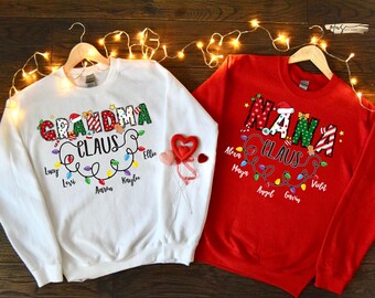 Personalized Grandma Christmas Sweatshirt, Custom Nana Mimi Gigi Santa Sweater, Holiday Matching Outfit