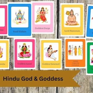 Hindu-Gott & Göttin Digitale Flash-Karten für Kinder, um auf spielerische Weise etwas über Kultur zu lernen, Montessori-Material, Karten, pdf-Sofortdruck, jpg-Dateien