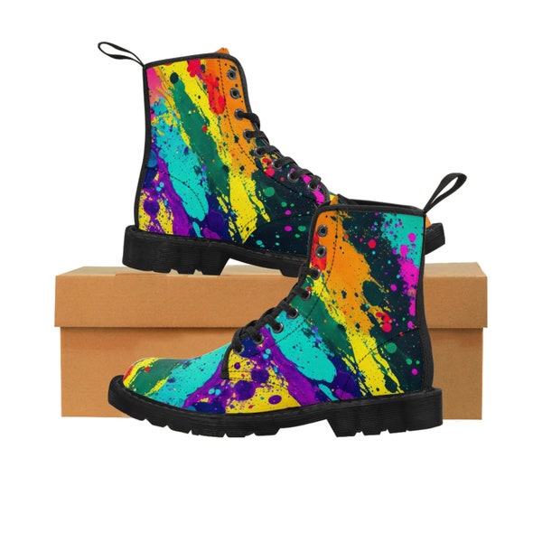 Women's Canvas Boots Rainbow Paint Splatter | LGBTQI+ Pride Parade | Rave | Festival |