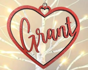 Personalized Valentine’s Day Heart Ornament – Custom Valentine Tree Decoration – Laser Cut Wood