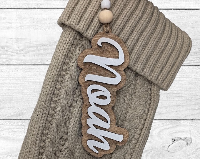 Featured listing image: Wooden Stocking Tags – Personalized Christmas Name Ornaments – Rustic Wood Name Ornament