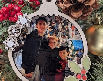 Personalized Family Photo Ornament: Laser-Cut Wood Christmas Keepsake