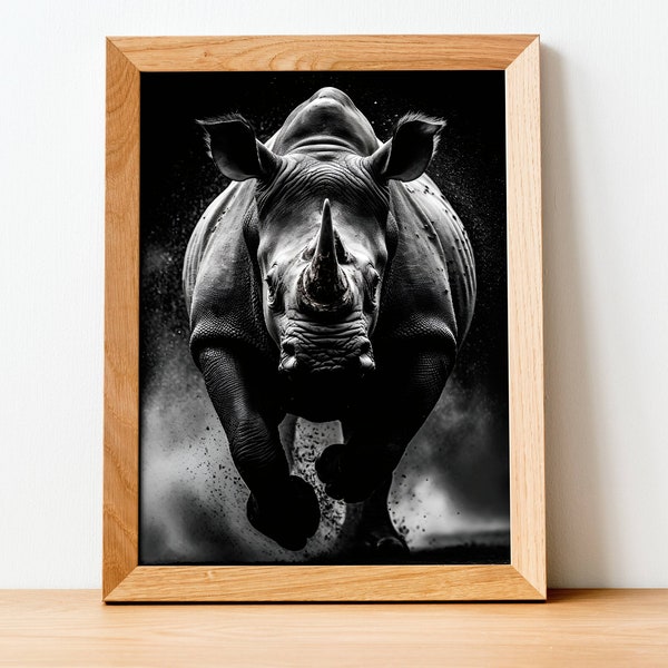 Charging Rhino Power - Unstoppable Force, Strength & Perseverance Wall Art, Inspiring Wildlife Photography, Home Office Decor.