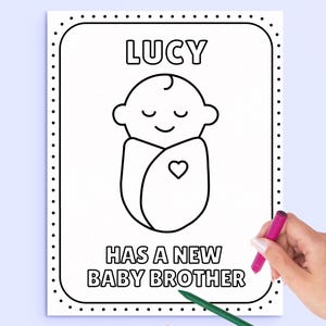 パーソナライズされたお姉さん/お兄さんぬり絵ページ：新しい兄弟への贈り物（PDFダウンロード）