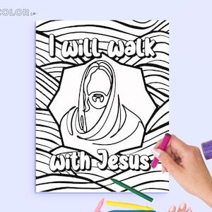 I Will Walk With Jesus Coloring Page – Christian Printable for Kids | Faith-Based Activity, Sunday School Craft