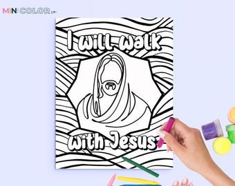 I Will Walk With Jesus Coloring Page – Christian Printable for Kids | Faith-Based Activity, Sunday School Craft