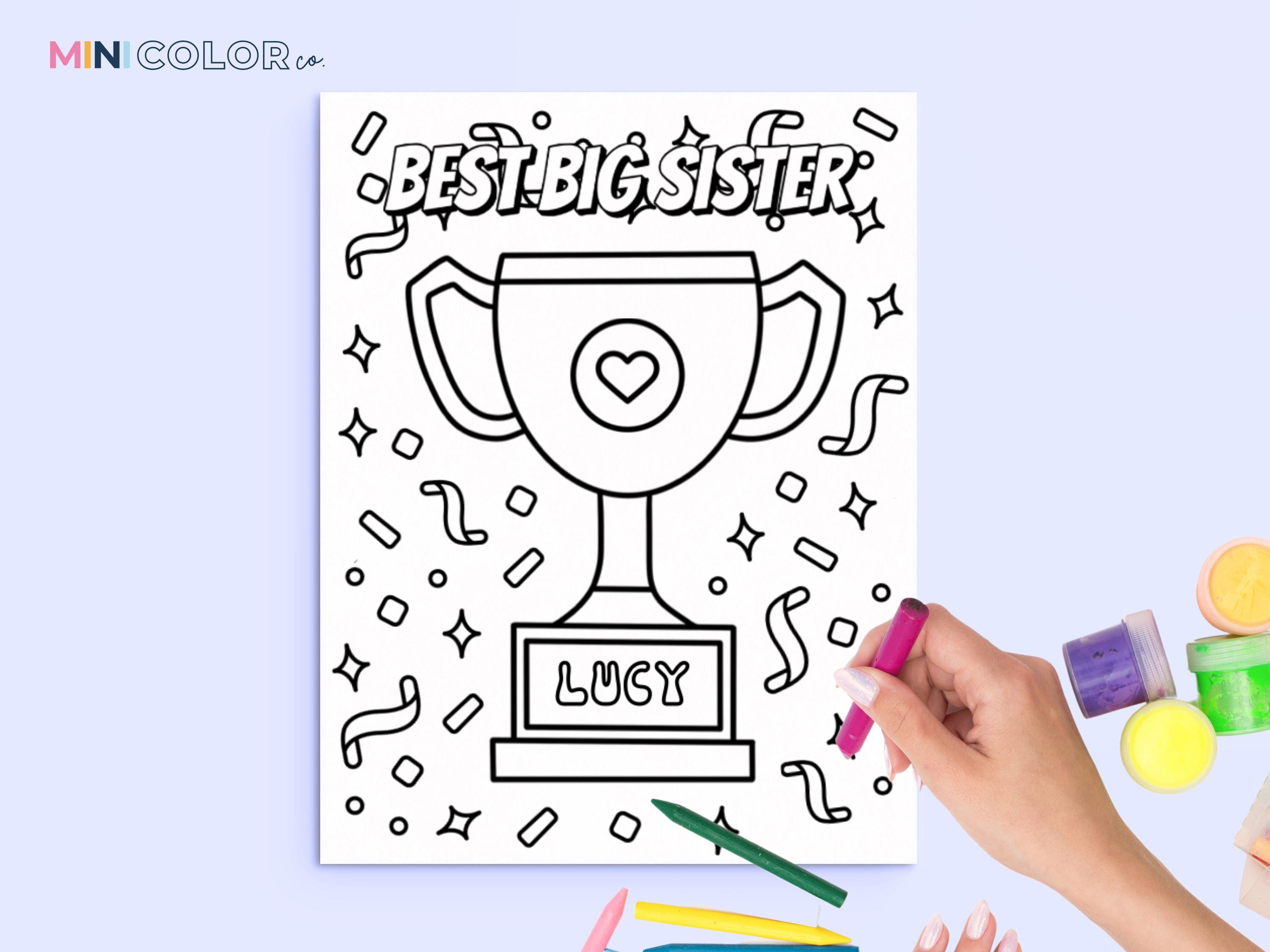 Personalized New Baby Coloring Page - Big Sister or Big Brother Activity - Baby Arrival Gift for Kids - Big Sister coloring page - Big sis