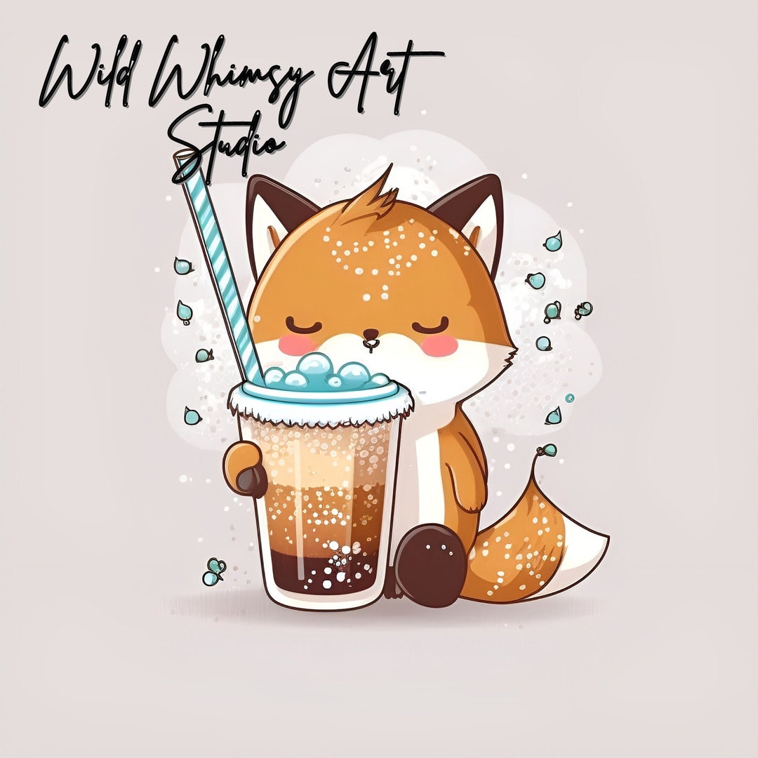 Bubble Tea Fox Kawaii Fox Boba Tea Fox Cute Fox Etsy Ireland