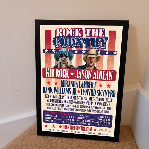 Jason Aldean & Kid Rock Rock the Country 2024 Poster, Home Decor