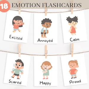 18 Emotion Flashcards for Kids - Instant Download and Print | Digital Homeschool Printables | Montessori Materials | Therapy Office Decor
