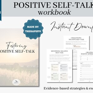 Positive self-talk workbook for adults | self compassion, cbt worksheets, mental health worksheets, therapist office, anxiety worksheets