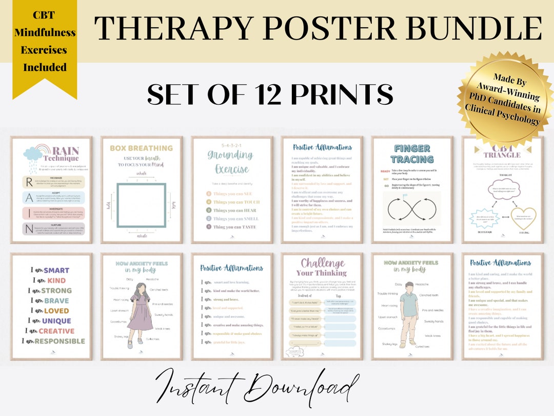 Therapy Poster Bundle | Anxiety Coping Skills, Therapy Office Decor ...