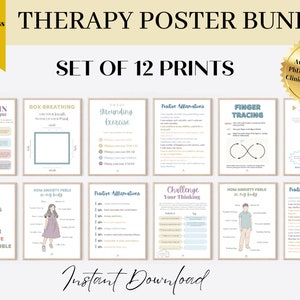 Therapy poster bundle | anxiety coping skills, therapy office decor, school counselor, therapy wall art, mental health poster, cbt poster