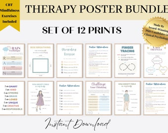 Therapy poster bundle | anxiety coping skills, therapy office decor, school counselor, therapy wall art, mental health poster, cbt poster