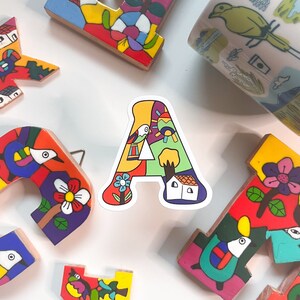 Pegatinas de letras folclóricas - Pegatinas de monogramas de arte popular - Pegatinas de vinilo
