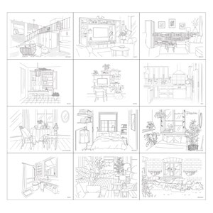 Watercolor Coloring Book Interior Cozy Home Coloring Book for Watercolor Printed Coloring Book for Adults image 6