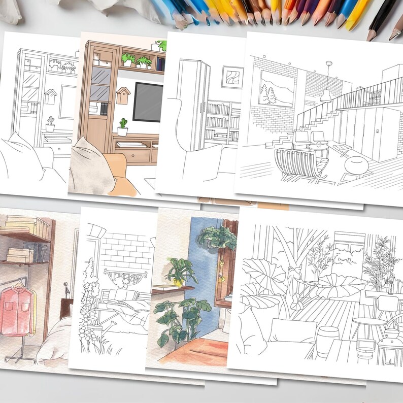 Interior Cozy Home Coloring Book - Interior Design Printable Watercolor ...