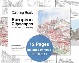 European Cityscapes Budapest Coloring Book - Architecture Printable Coloring Pages